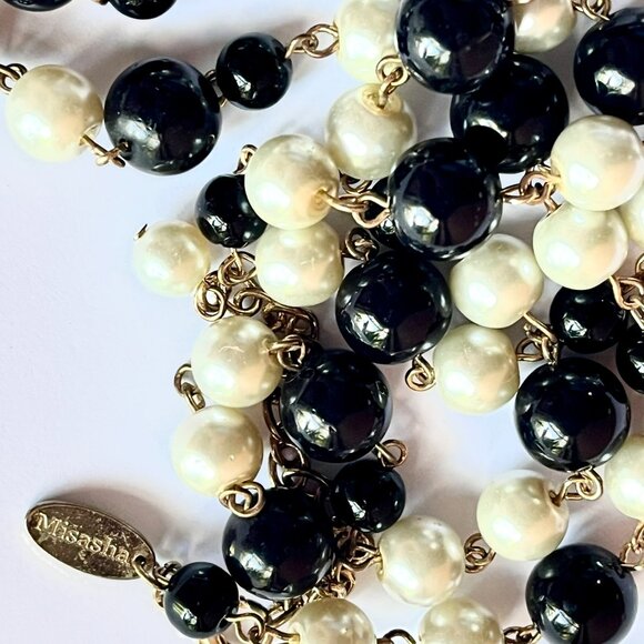 Misasha Pearl Black Bead Magnolia Long Sautoir Necklace - Picture 8 of 9